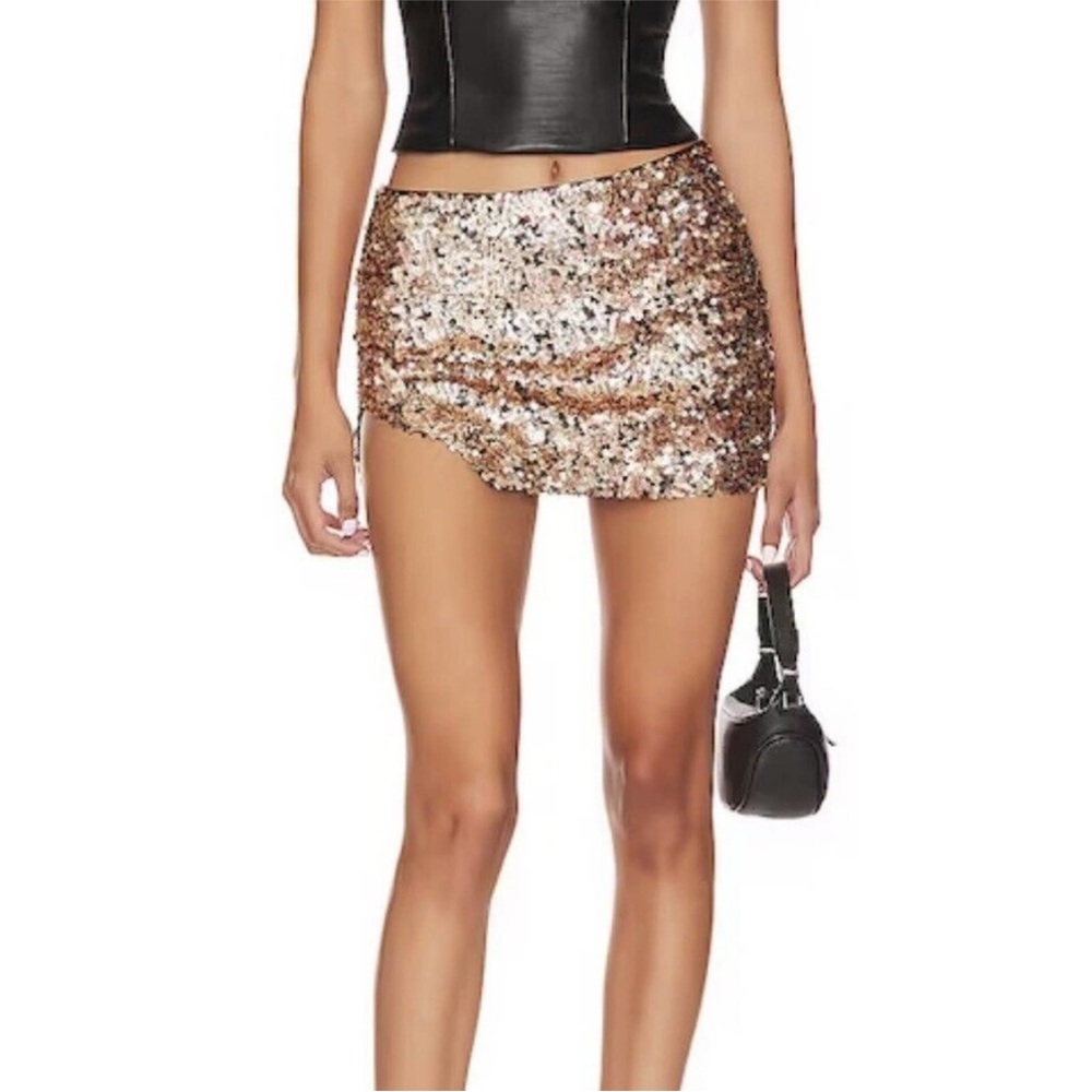 Free People Annalise Allover Sequin Mini Skirt Size 8 Black Multicolor worn once